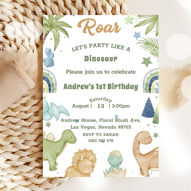 Dinosaur Stomp Chomp Rawr 1st Birthday Party Boy Invitation (Creator Uploaded)