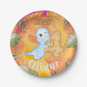 Dinosaur Stomp Chomp Rawr 4th birthday party Paper Plate
