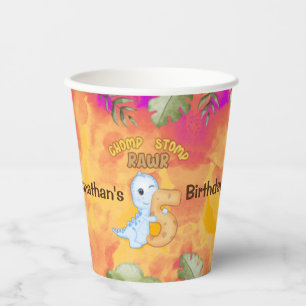 Dinosaur Stomp Chomp Rawr 5th birthday party Paper Cups