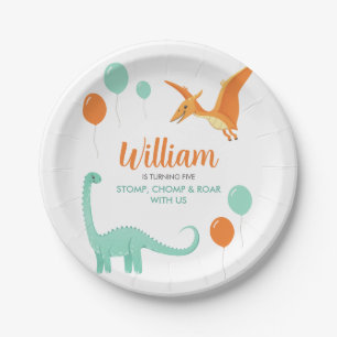 Dinosaur Stomp Chomp Rawr Birthday Party Boy Paper Plate