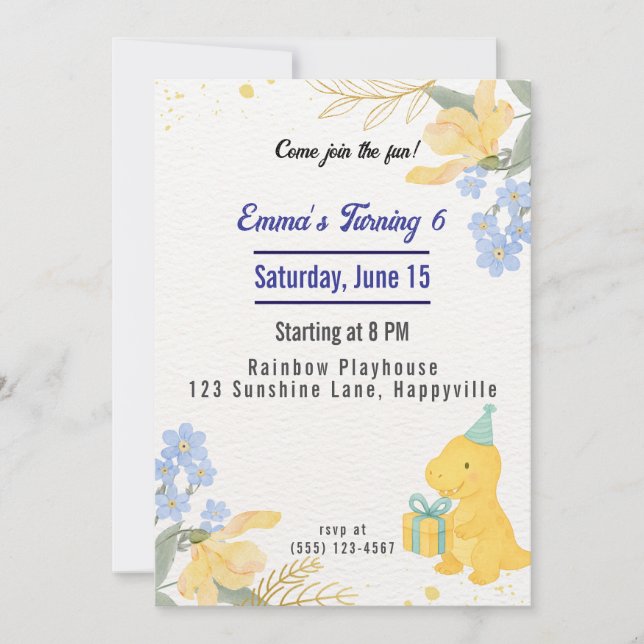 Dinosaur Stomp Chomp Rawr Girl Birthday Party  Invitation (Front)