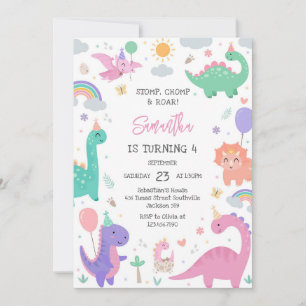 Dinosaur Stomp Chomp Roar Birthday Party  Invitation