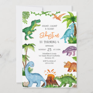 Dinosaur Stomp Chomp Roar Birthday Party  Invitation
