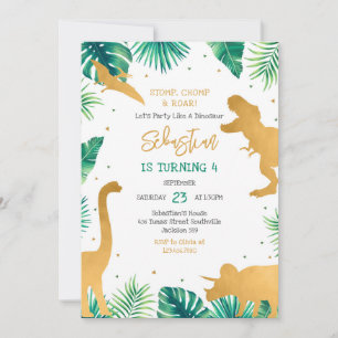 Dinosaur Stomp Chomp Roar Birthday Party Invitation