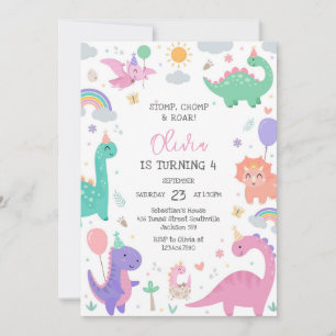 Dinosaur Stomp Chomp Roar Birthday Party Invitation