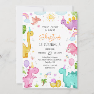 Dinosaur Stomp Chomp Roar Birthday Party Invitation