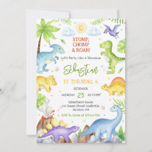 Dinosaur Stomp Chomp Roar Birthday Party  Invitation