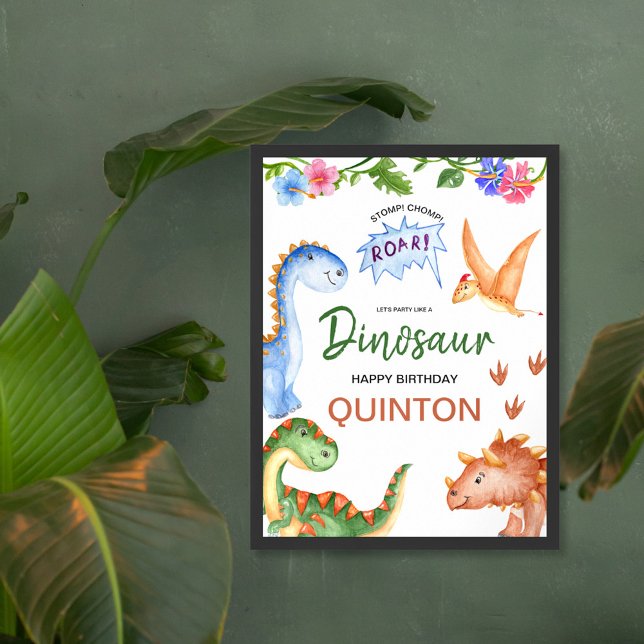 Dinosaur Stomp Chomp Roar Birthday Party Poster (Creator Uploaded)