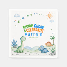 Dinosaur Stomp Chomp Watercolor 1st Birthday Paper