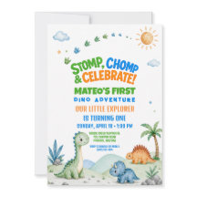 Dinosaur Stomp Chomp Watercolor First Birthday