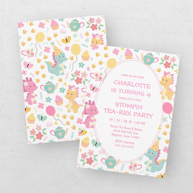 Dinosaur Stompin 4th Birthday Tea Rex Party Invitation (Creator Uploaded)