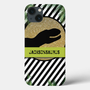 Dinosaur striped black white monogram iPhone 13 case