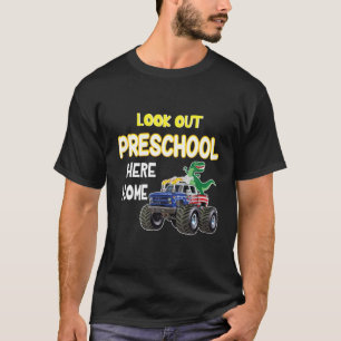 Dinosaur Student Riding Truck Look Out Preschool H T-Shirt