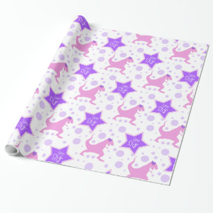 Dinosaur Super Star Wrapping Paper Pink & Purple