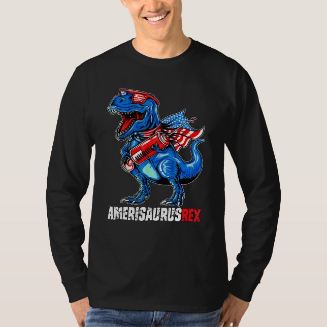 Dinosaur T Rex 4th Of July Kids Boys Men Amerisaur T-Shirt (Front)
