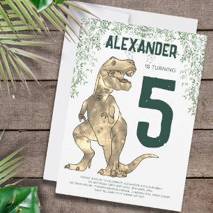 Dinosaur T-Rex 5th Birthday Party Invitation