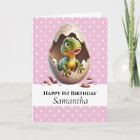 Dinosaur T Rex Baby Birthday Card Pink