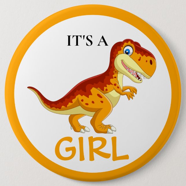 Dinosaur T Rex Baby Shower Girl 6 Cm Round Badge (Front)