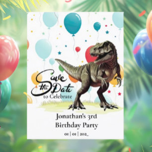 Dinosaur  T-Rex Balloons Save the date  Postcard