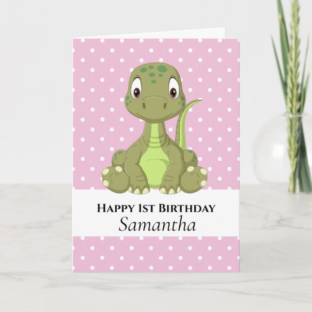 Dinosaur T Rex Birthday Card Pink (Front)