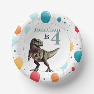 Dinosaur T Rex Birthday Grey Paper Plate