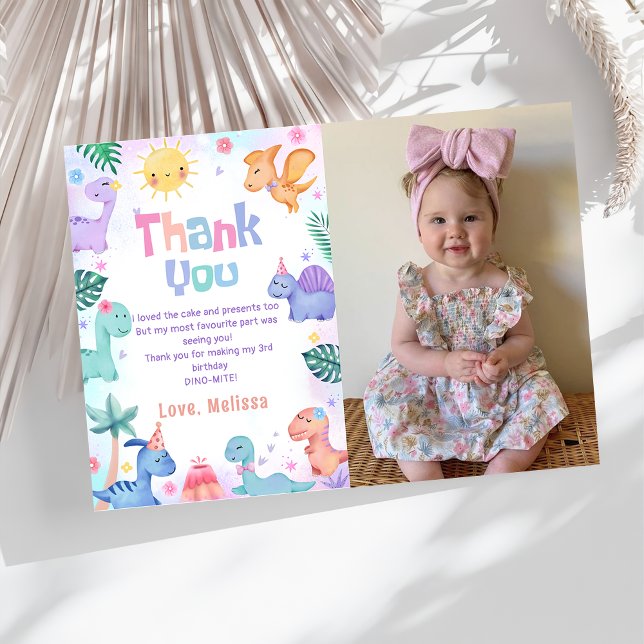 Dinosaur T-Rex Birthday Photo Thank You Card (Creator Uploaded)