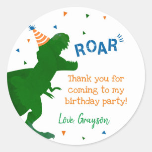 Dinosaur T-rex Birthday Thank You Stickers Labels