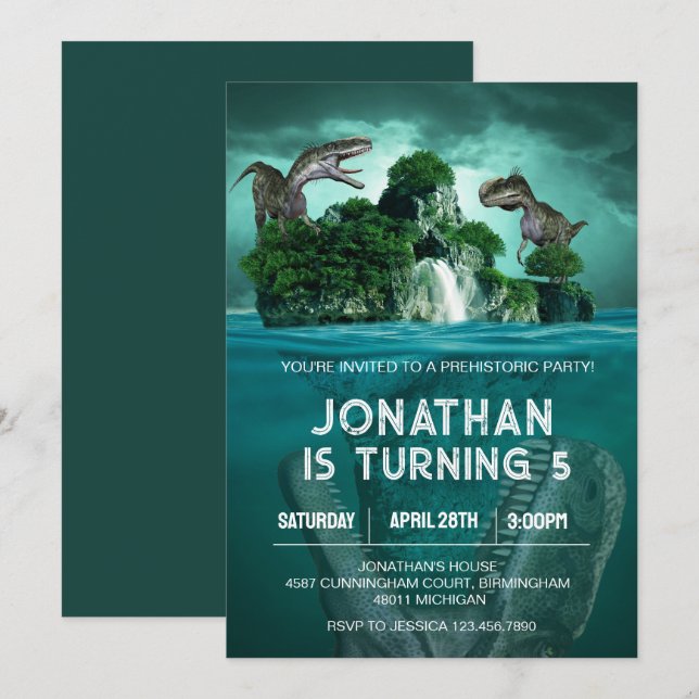 Dinosaur T rex Birthday Theme Party Invitation (Front/Back)