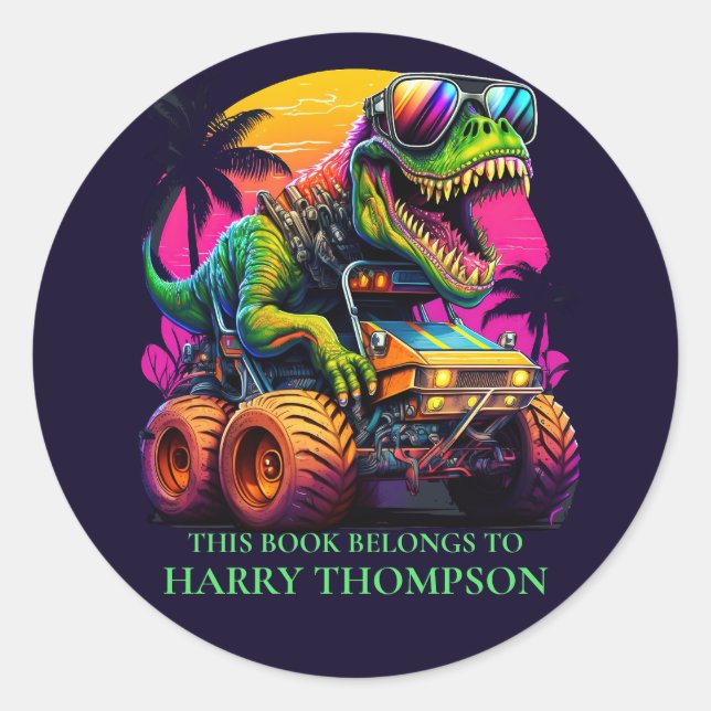 DINOSAUR T REX BOOK  CLASSIC ROUND STICKER (Front)