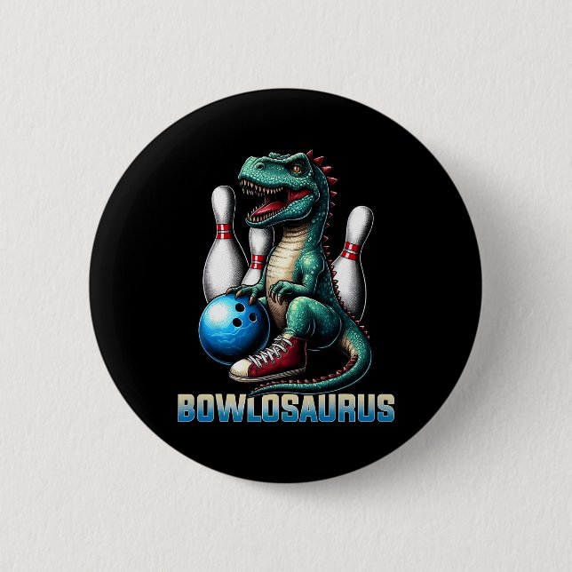 Dinosaur T-rex Bowling Graphic Funny Dino Bowler K 6 Cm Round Badge (Front)