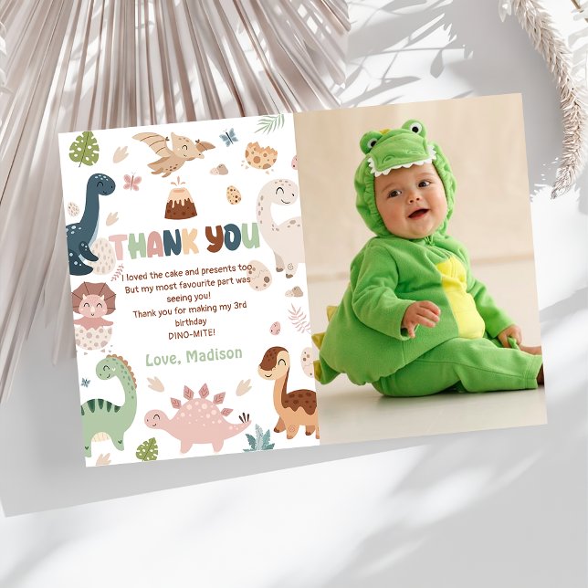 Dinosaur T-Rex Boy Birthday Photo Thank You Card (Creator Uploaded)