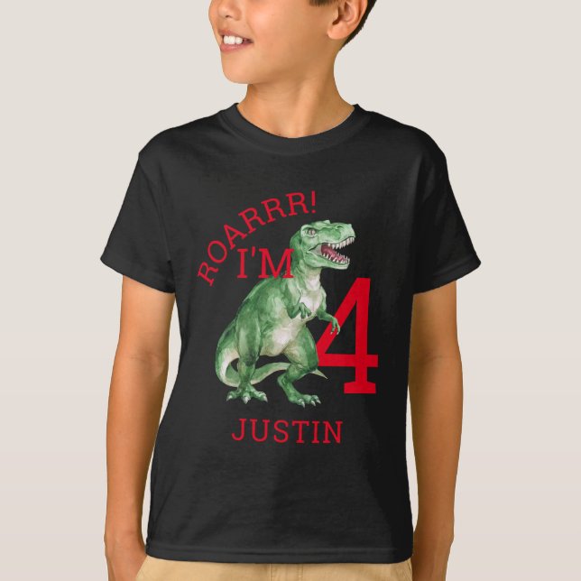 Dinosaur T Rex Boy's 4th Birthday T-Shirt (Front)