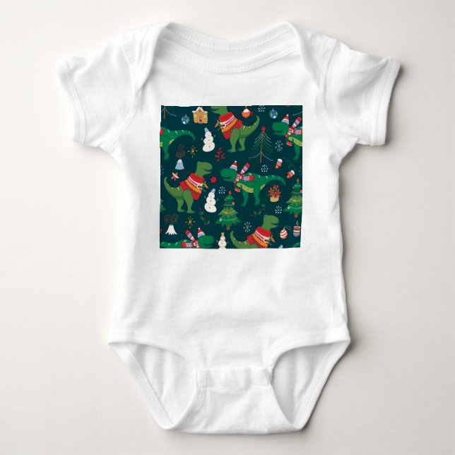 Dinosaur T-Rex: Christmas New Year. Baby Bodysuit (Front)