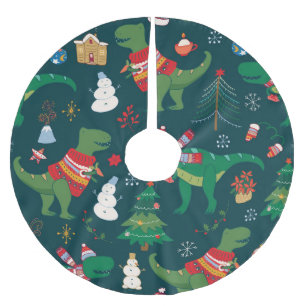 Dinosaur T-Rex: Christmas New Year. Brushed Polyester Tree Skirt