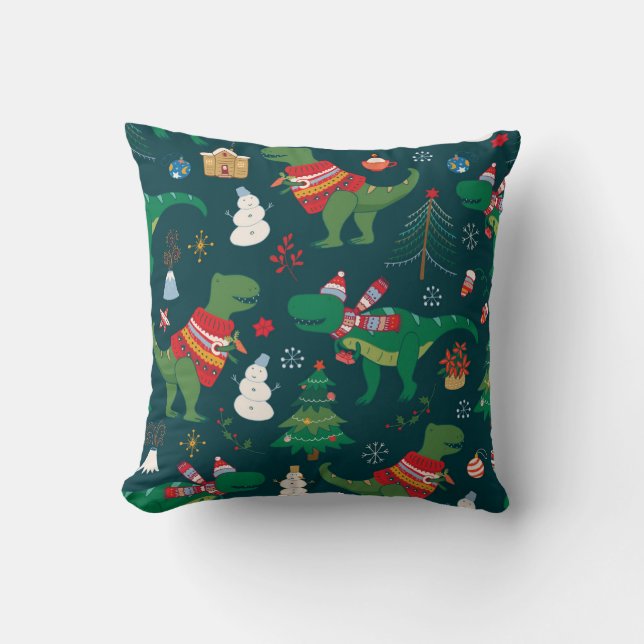 Dinosaur T-Rex: Christmas New Year. Cushion (Front)