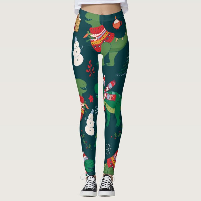 Dinosaur T-Rex: Christmas New Year. Leggings (Front)