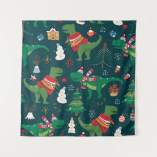 Dinosaur T-Rex: Christmas New Year. Tapestry