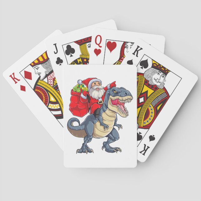 Dinosaur T rex Christmas Santa Boys Men Girls Xmas Playing Cards (Back)