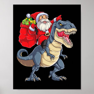 Dinosaur T Rex Christmas Santa Boys Men Girls Xmas Poster