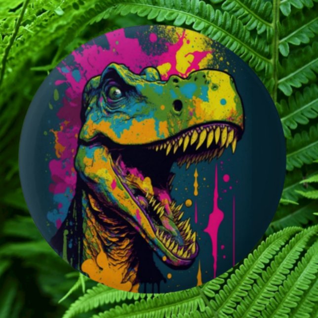 Dinosaur T Rex Colourful 6 Cm Round Badge (Bring your dream party to life with our selection of quality Dinosaur themed party supplies )