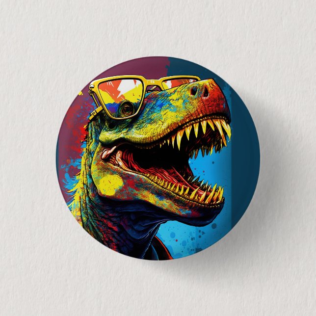 Dinosaur T Rex Colourful Party 3 Cm Round Badge (Front)
