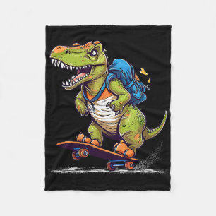Dinosaur T Rex Cool Skateboarding Dinosaur Skater  Fleece Blanket
