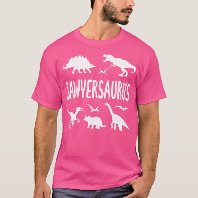 Dinosaur T Rex Dino Sawyer Sawyersaurus Boys Name T-Shirt (Front)