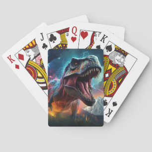 Dinosaur T-Rex Dino Stormy Mountains Playing Cards