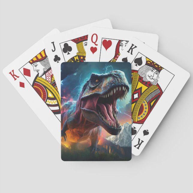 Dinosaur T-Rex Dino Stormy Mountains Playing Cards (Back)