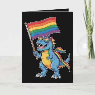 Dinosaur T Rex Gay Pride LGBTQ Ally Rainbow Flag Card