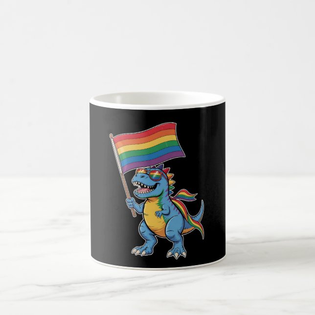 Dinosaur T Rex Gay Pride LGBTQ Ally Rainbow Flag Coffee Mug (Center)