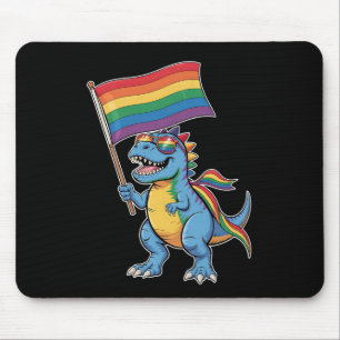 Dinosaur T Rex Gay Pride LGBTQ Ally Rainbow Flag Mouse Pad