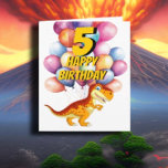 Dinosaur T Rex Gold 5th  Birthday Balloons Card<br><div class="desc">Dinosaur T Rex Gold 5th Birthday Balloons Card A sweet T Rex birthday card for a little child who loves Jurassic dinosaurs. This design may be personalised by clicking Personalise this Template and then choosing the click to customise further option add text, change the text colour or style, or delete...</div>