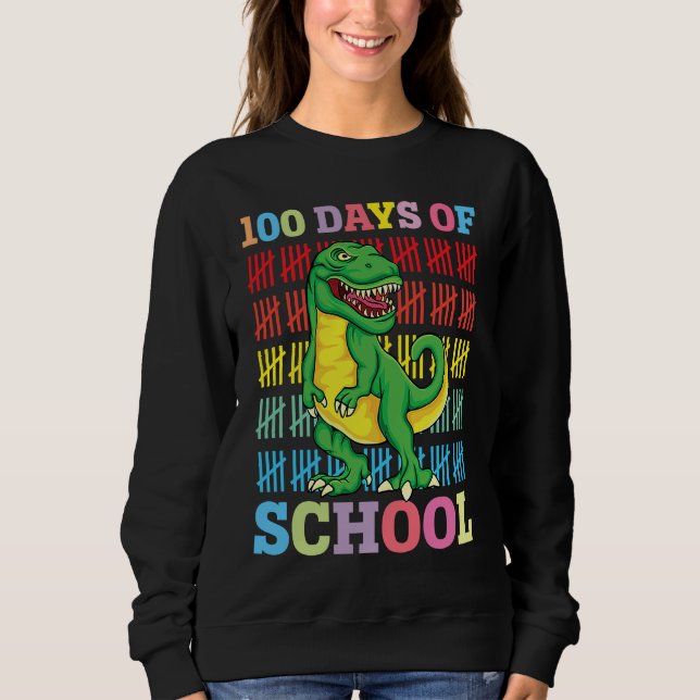 Dinosaur T Rex Happy 100th Day Of School Dino Kids Sweatshirt (Front)